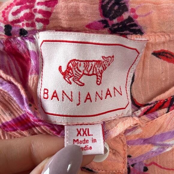 Banjanan Chrissie Buttondown Shirt in Jubilee Tropical Pink Bird Print Size XXL - Picture 3 of 7